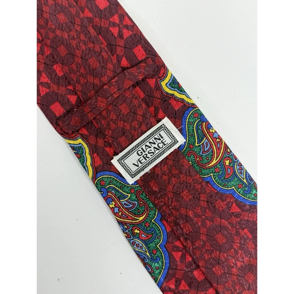 GIANNI VERSACE VINTAGE '90s ICONIC BAROQUE TIE ART NOUVEAU ITALY GOLD RED RUBY